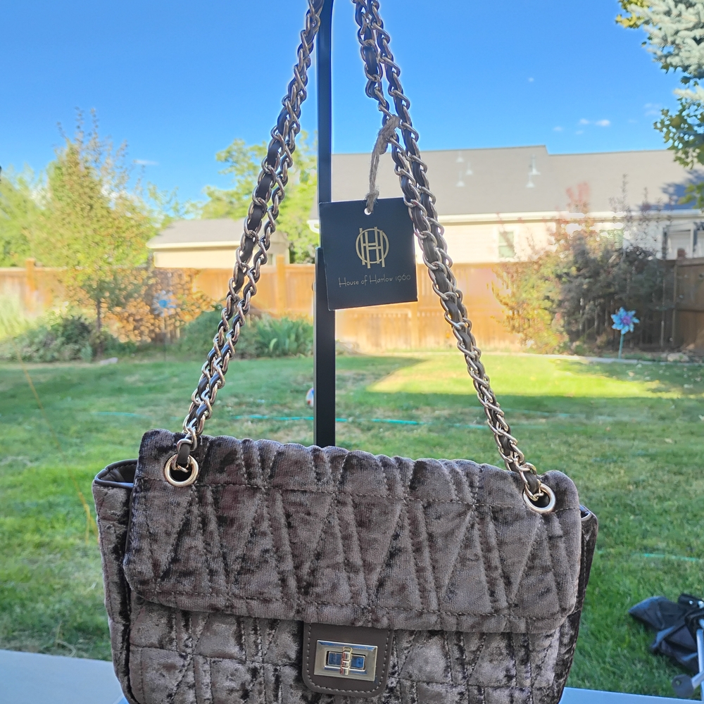 House Of Harlow 1960 Crushed Velvet Quilted Shoulder Bag